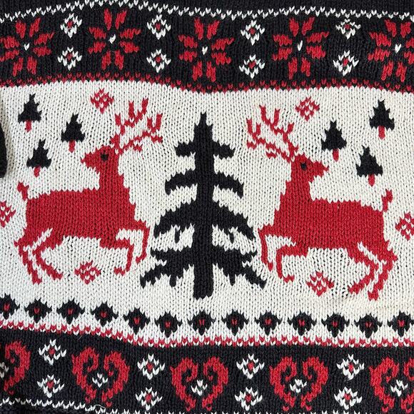 BeldochPopper Woman Christmas Sweater 1X Black/Red/White Reindeer Snowflake Tree - Picture 2 of 9